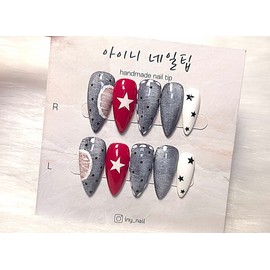 [In-store special discount]No parts trendy denim handmade nail tips - Coffin Egg / [입점초특가할인]노파츠 트렌디한 데님 수제네일팁 - 코핀에그
