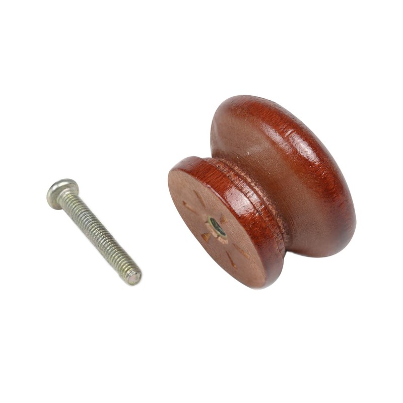 10Pack Round Wood Drawer Knobs Red Brown Finished Mushroom Shaped
