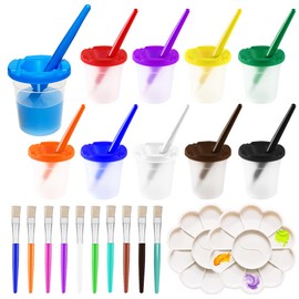 32Pcs Spill-Proof Paint Cups with Lids, XingyLi Paint Brushes and Palettes, Non Spill Paint Pots, Assorted Colored Paint Containers Painting Set for Watercolor Oil Gouache Acrylic Tempera Washable