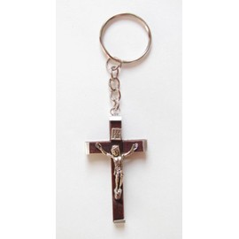Blessed By Pope Francis Wood and Silver Tone Crucifix Keychain J-343W