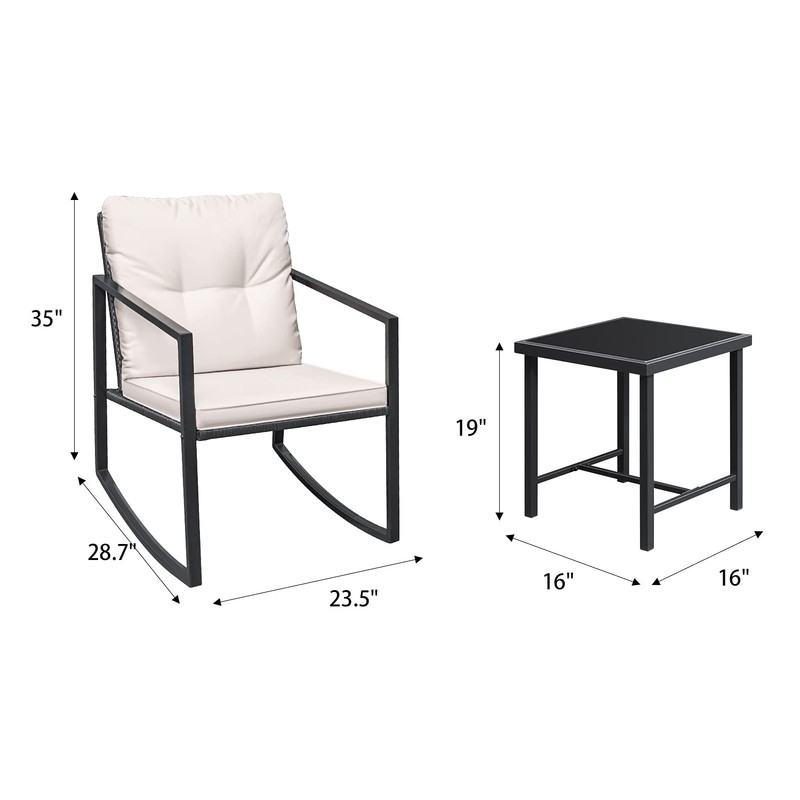 Greesum 3 Pieces Rocking Wicker Bistro Set, Patio Outdoor Furniture