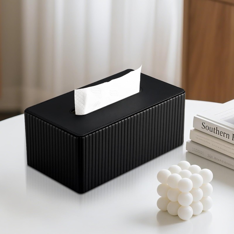 KINGFOM Tissue Box Cover, PU Leather Tissue Box Holder for