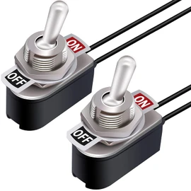 Taiss KNS-1 Locking Toggle Switch SPST 2 Position On/Off 6A 125V AC 10A 12V DC Random 5.2 Inch Connection Cable Rocker Arm Switch Pack of 2