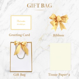 JMANNI Gift Bag, 1PCS Gift Bags Large with Ribbon and 1 Greeting Cards 2 Tissue Paper, Portable Paper Gift Bag with Handles, Birthday Gift Bags,Present Bags for Wedding Party Mothers Day(goid)