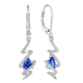 Aprila Drop Dangle Earrings 925 Sterling Silver Twist Wire Leverback Earrings with 5A Cubic Zirconia September Birthstone Sapphire Color Jewelry for Women
