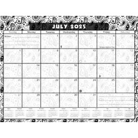 2024-2025 Academic Year 12 Months Student Calendar/Planner for 3-Ring Binder, Desk or Wall - (Black & White Paisley Edition #010)