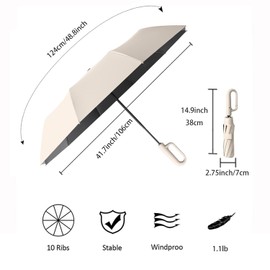 Travel Folding Golf Umbrella 10 Ribs Automatic Open/Close,Lightweight Compact Portable Backpack Car Parasol Outdoor,Sun/Rain,Anti 99 UV Protection UPF 50,Men Women Carabiner Handle Design