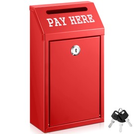 Yaocom Safe Cash Box Money Collection Metal Donation Box with Lock Wall Mount Pre Drilled Mailbox Delivery Ballot for Home Office Outdoor Self Serve Stand(Red,10.2 x 5.7 x 2.8 Inch)