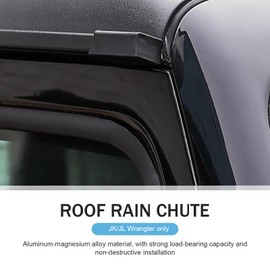 yorpyep Car Roof Rain Driverter, Rainwater Diversion Trough Modification Exterior Decoration, 1:1 Fit Anti-scratch and Anti-rust Rubber Accessories, Compatible with 18-22 Wrangler JK JL (Black)