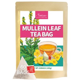 TeeLux Mullein Leaf Tea Bags, 3g/Bag, 60 Count, Natural Mullein Leaves, Caffeine Free, Biodegradable Corn Fiber Pyramid Tea Bags