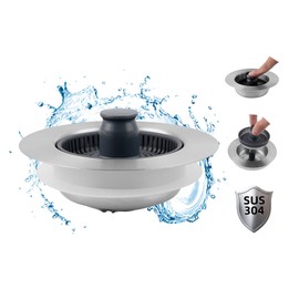 Hibbent Upgraded 3 in 1 Kitchen Sink Drain Strainer and Stopper Combo, Stainless Steel Metal Pop Up Sink Stopper, Anti-Clogging Basket Strainer with Handle for US Standard 3-1/2 Inch Drain