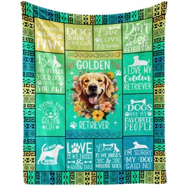 CaomeiWu Golden Retriever Blanket, 60"x80" Flannel Cute Golden Retrievers Dog Themed Gradiant Teal Throw, Soft Nap Throw Blanket for Home Boys Girls Women Dog Lovers Gifts
