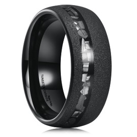King Will Mens 8mm Domed Black Tungsten Carbide Wedding Ring Imitated Meteorite Inlay Matte Brushed Tungsten Ring 10