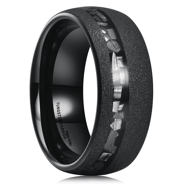 King Will Mens 8mm Domed Black Tungsten Carbide Wedding Ring