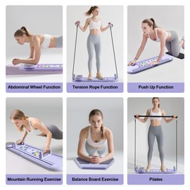 6 in1 Pilates Board, Multi-Portable Pilates Reformer Set, Foldable Abdominal Board, Pilates Reformer Board for Home, Workout Equipment, Abs Workout Equipment, Core Workout Equipment (Purple)