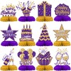 Purple and Gold Birthday Decorations – 12PCS Honeycomb Table Centerpieces