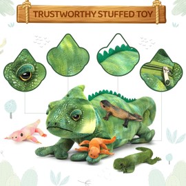 MorisMos 68 cm Long Giant Lizard Cuddly Toy with 4 Babies in the Belly, Green Large Plush Lizard Cuddly Toys XXL, Lizard Fluffy Stuffed Toy Lizard Teddies Boys Birthday Gift