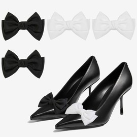 AIBFRID Satin Bow Shoe Clips Dots Solid Color Shoe Clips Removable Shoe Clips Elegant Wedding Party Shoe Buckle Bag Clothing Hair Accessories for Women White Black