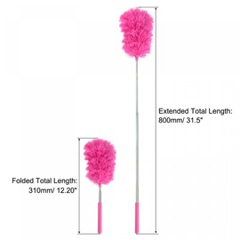 sourcing map Microfiber Cleaning Duster, 12 to 31.5 Inch Washable Extendable Brush Flexible Feather Duster for Window Furniture, Rose Red