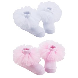 PrinceSasa Solid Infant Princess Baby Girls Toddler Lace Tutu Ruffle Socks (Pack of 2),3FPB2T1,size 12-24 Months(2Y)