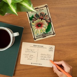 Petunia Seed Packet (4x6 Birch Wood Postcards, 2-Pack Stationary, Rustic Home Wall Decor)
