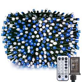 Brightown Christmas Tree Lights Outdoor Cluster Lights - 1000 LED 50 Ft Christmas Firecrackers String Lights, 12 Modes Timer Remote Waterproof Plug in Twinkle Lights for Xmas Tree, Blue ＆ Cool White