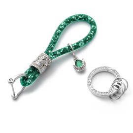 MORSUNBELA Key Ring with Glitter Rhinestone Car Key Ring Pendant Car Key Crystal Key Ring Women, Green