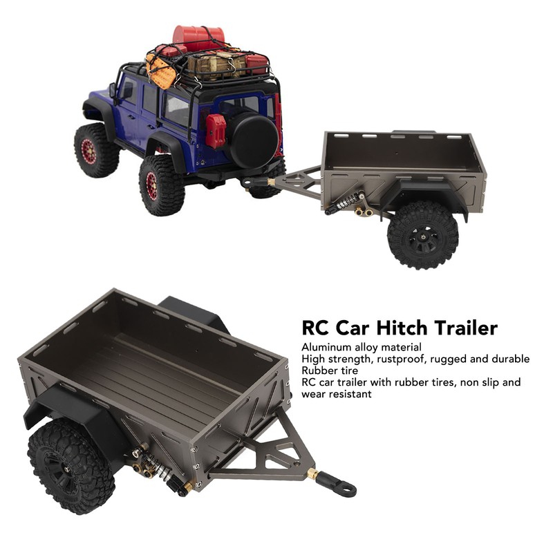 RC Car Hitch Trailer Aluminum Alloy Antislip Rubber Tire Rustproof