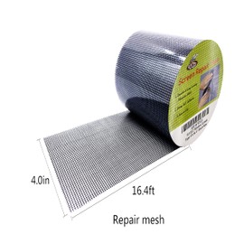 FLYZZZ Window Screen Repair Kit Tape Extra Wide 4''x16.4' Black Adhesive & Waterproof 3-Layer Fiberglass fix for Screen Door and Window Screen