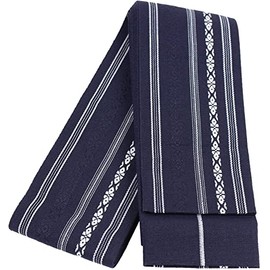 Hanamichi Cotton Square Sash, Men’s Belt, Tie Guide Included, Made in Japan, White/Black/Navy Blue, navy