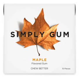 SIMPLY Gum Maple, Plastic-Free Natural Chewing Gum, 6 Pack (90 Pieces) | Vegan, Kosher, Non GMO, Aspartame Free and Sorbitol Free