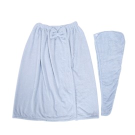 Bath Towel Wrap Coral Fleece Spa Women Adjustable Shower Wrap with Hat for Home Beauty SalonBlue