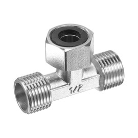 uxcell Pipe Fitting Tee G1/2 2 Male to 1 Female Thread 3 Way T Shape Swivel Nut Hose Adapter Connector, Nickel-Plated Copper