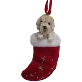 Labradoodle Christmas Stocking Ornament with "Santa's Little Pals" Hand Painted and Stitched Detail