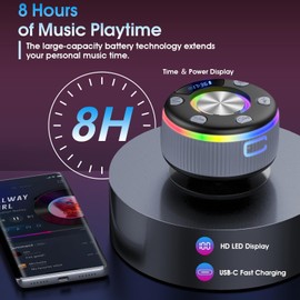 Bluetooth Shower Speaker, Portable Bluetooth 5.3 Speakers Wireless with Time Display, IP7 Waterproof Speakers with RGB Light, Suction Cup, Mini Stereo Speaker for Bathroom Party Beach Outdoor, Gray