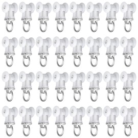 Barydat Curtain Track Roller Hooks Rail Pulleys Runners Plastic Ceiling Gliders Window Rod Dual Wheel Roller Carriers Mounted Curtain Track for Window Rail Rod Room Dividers(30 Pcs)