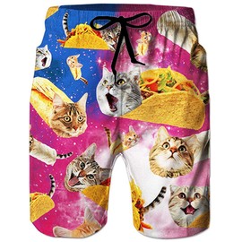 ALISISTER Men's Swimming Trunks Summer Swimming Shorts 3D Print Quick Drying Hawaii Surf Swimming Trunks Sports Shorts, A5 Pizza Cat, l