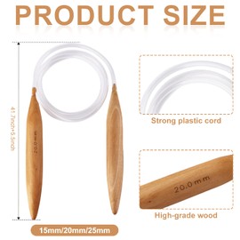 3pcs Wooden Circular Knitting Needles Interchangeable Knitting Needles Set 47inch Long Large Size Magic Loop Knitting Needle & Crochet Supplies for Weaving Lovers (0.6/0.8/1 Inch)