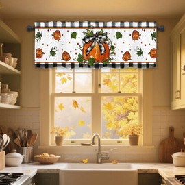 Gosuoa Fall Kitchen Curtains, 54 x 18 Inch Thanksgiving Fall Pumpkin Valances for Windows, Rod Pocket Autumn Curtains for Kitchen Living Room Bedroom