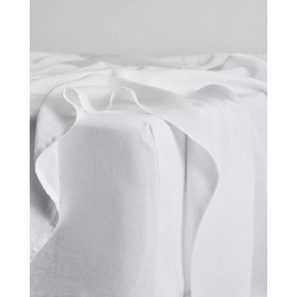 Bed Threads - Linen Fitted Sheet - 100% French Flax Linen - 170 GSM - Luxury & Eco-Friendly - Breathable, Durable & Soft - Single Fitted Sheet Only - Machine Washable - Full - White