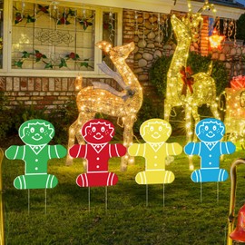 AceOrbit 4 Pcs 19.6'' Christmas Gingerbread Man Decoration Yard Signs with Stakes Waterproof Outdoor Christmas Candy Lawn Pathway Patio Signs for Xmas Holiday Outdoor Game Party Decoration