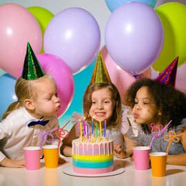 Soledea 48 Pcs Crazy Silly Straws for Kids &Adults,Reusable Plastic Loop Curly Drinking Straws for Valentines Day Gift Christmas Birthday Wedding Party Supplies Decoration