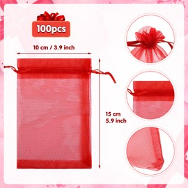NALER Drawstring Organza Bags, Halloween Bags, Pack of 100, Plain Organza, Gift Packaging, Accessories, Jewelry, Storage, Organza Bags, 3.9 x 5.9 inches (10 x 15 cm), 10 Colors