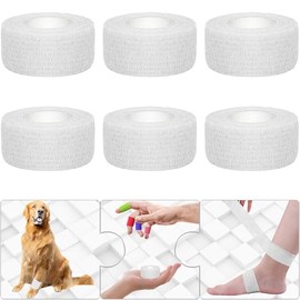 Twavang 6 Pack 1 Inches Self Adhesive Bandage Wrap Breathable Cohesive Bandage Elastic Tape for Pets, Athletic, Sports, Wrist, Knee, Ankle(5 Yards Per Roll, White)