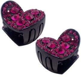 Topkids Accessories 2pc Rhinestone Heart Claw Clips for Women and Girls, Hair Clips Women, Hair Accessories for Women, Black Hair Clips, Small Claw Clips, Hair Claw Clip (Fuchsia)