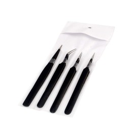 Precise Canada 4 Pcs ESD Tweezers Set Anti-Static Tweezers Stainless Steel Tweezers for Eyelash Extension,Electronics, Jewelry-Making - Straight and Curved Tip Tweezers - Black