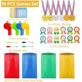 Zenoble 36PCS Potato Sack Race Bags Outdoor Lawn Games for Kids Set with Sack Race Bags Bingo Cards Medals for Family Gatherings Birthday Parties School Outside Sports Games