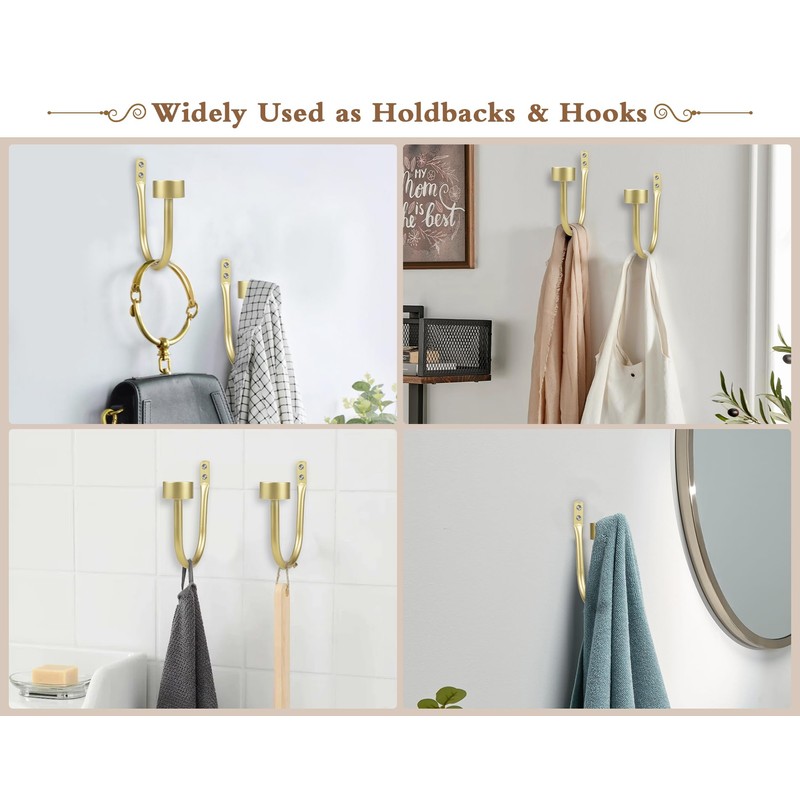 KAMANINA Curtain Holdbacks for Wall, Modern Cap Finials, Warm Gold