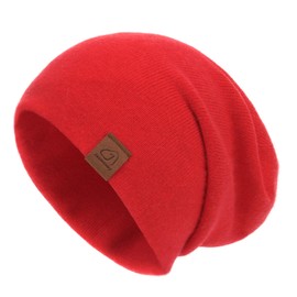 jaxmonoy Wool Cashmere Slouchy Knit Beanies Winter Hats for Women Soft Warm Double Layer Reversible Slouch Skull Beanie Cap - Red
