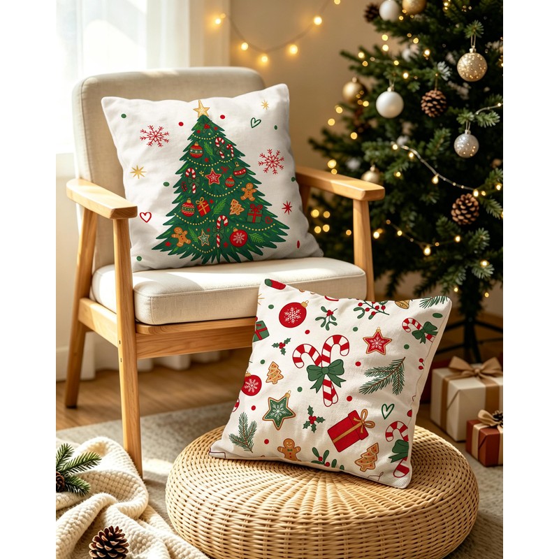 Christmas Pillow Covers (2, Forest Gingerbread, 18×18)